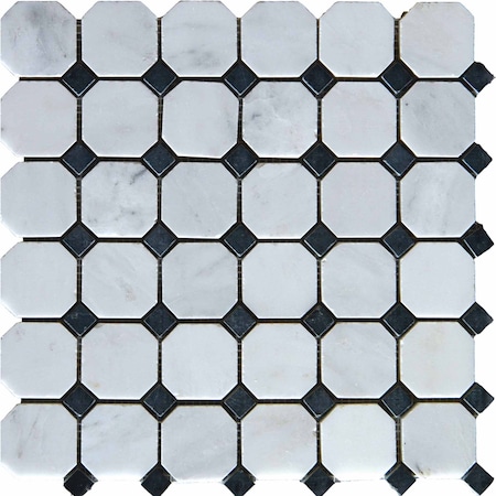Arabescato Carrara SAMPLE Octagon And Dot Marble Mosaic Tile